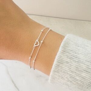 Sterling Silver Heart Bracelet, Cute Dainty Gift Bracelet